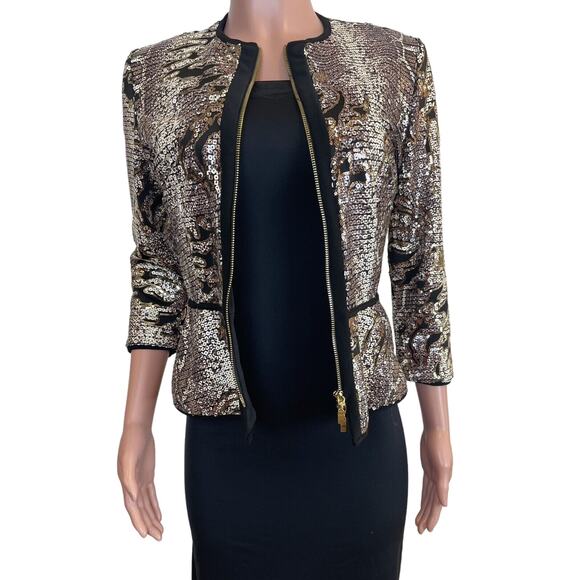 Frank Lyman Jacket Womens 4 Black Metallic Sequin Zip Blazer Cocktail Evening - Picture 3 of 16